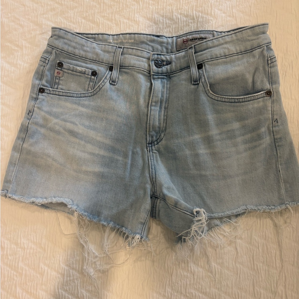 AG Adriano Goldschmied Light Blue Frayed Jean Shorts